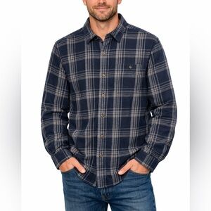 Blue Mountain Navy Plaid Flannel Button-Up Shirt Long Sleeve Cotton Medium